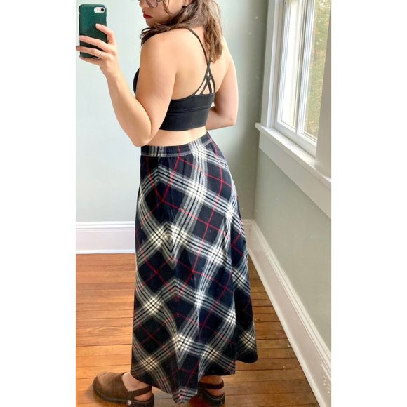 Vintage 90s Y2K Grunge Plaid Black Wool Punk Preppy Streetwear Maxi Skirt 12 - Picture 5 of 8